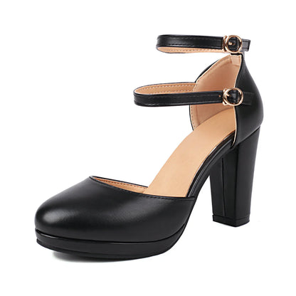 Plus Size Women’s High Heel Shoes – Round Toe Retro Platform Pumps, T-Strap Sandals for Party & Wedding, Sizes 40-43