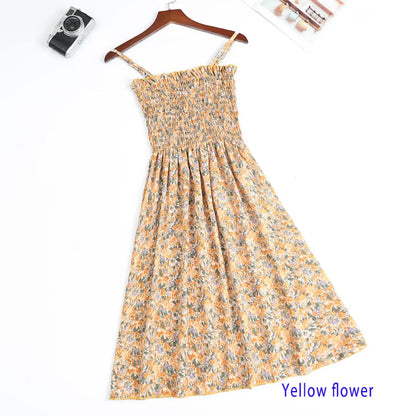 Women’s Summer Mini Dress – Casual Sleeveless Spaghetti Strap Chiffon Dress with Elastic High Waist