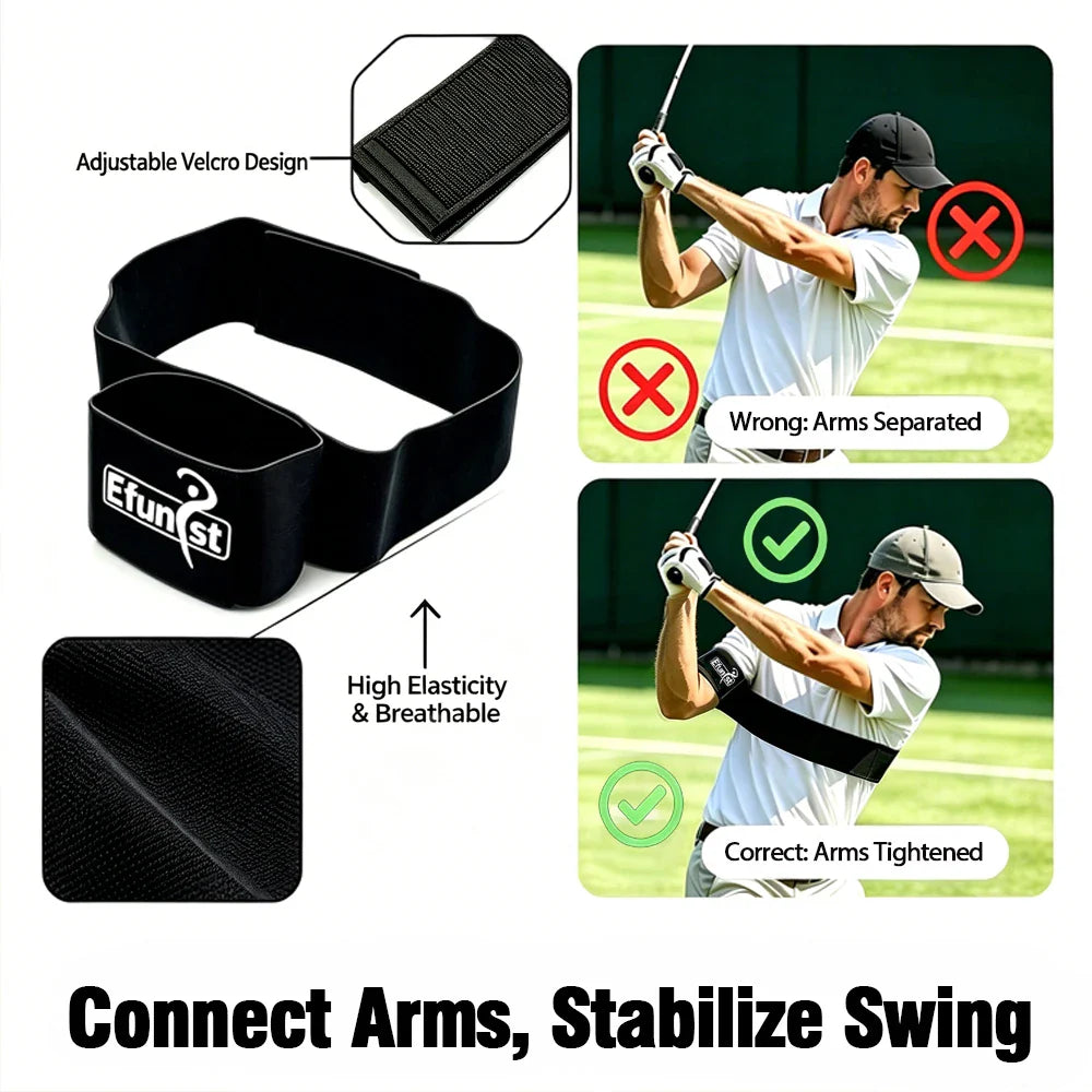Golf Swing Training Aid Arm Strap with Double Ring Design – Posture Corrector Swing Trainer for Beginners Golf Practice Improvement Tool