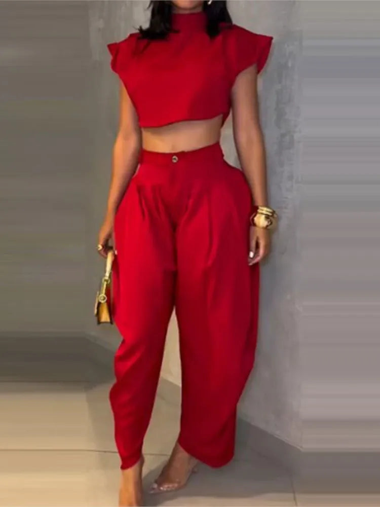 Women’s Summer Two-Piece Set – High Waist Trousers & Elegant Black Top for Casual Fashion