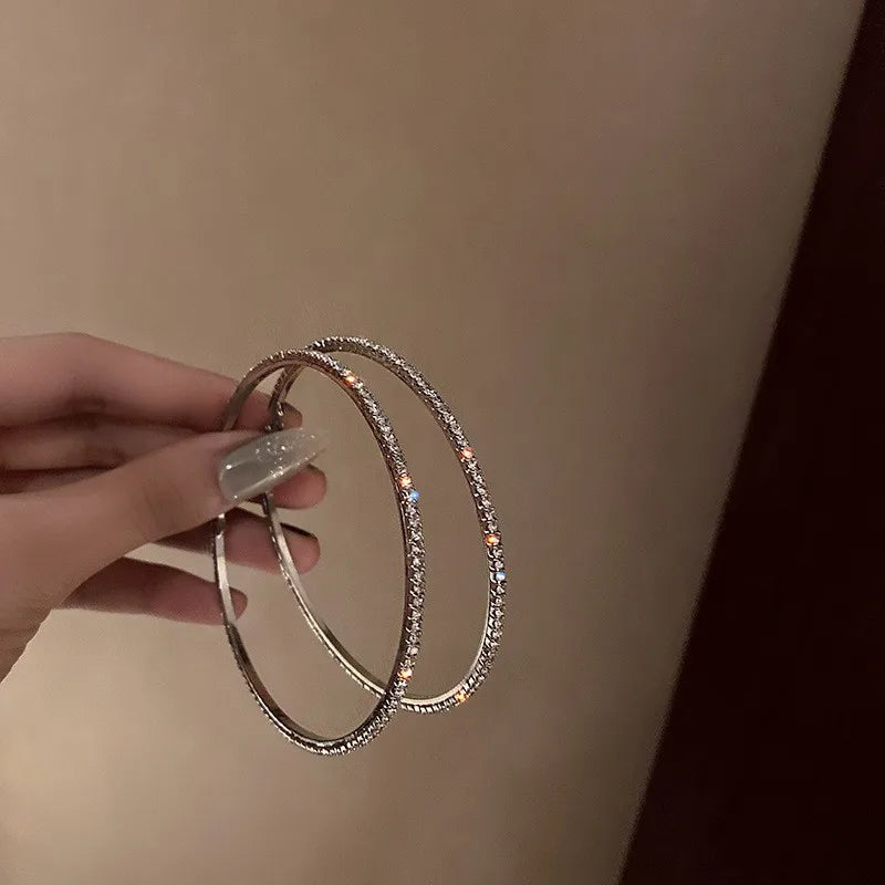 Women’s Shiny Large Circle Cross Hoop Earrings – Rhinestone Geometric High-End Fashion Jewelry