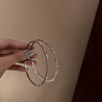 Women’s Shiny Large Circle Cross Hoop Earrings – Rhinestone Geometric High-End Fashion Jewelry