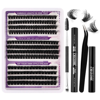 270pcs Individual Cluster Lashes — Fluffy Volume False Eyelashes with Bond & Seal Glue Kit, 60D/80D/100D Extensions