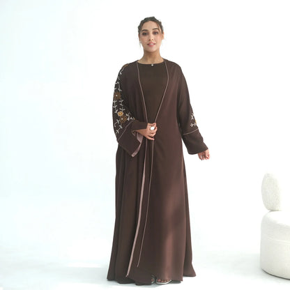 Women’s Eid 2026 Embroidered Beaded Abaya – Dubai Open Cardigan Jalabiya Long Muslim Kaftan Ramadan Party Robe