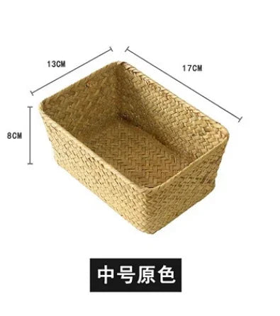 Handmade Seagrass Woven Storage Box with Lid - Seaweed Finishing Basket for Sundries, Bath Cosmetics, and Towels, Model MX01161829