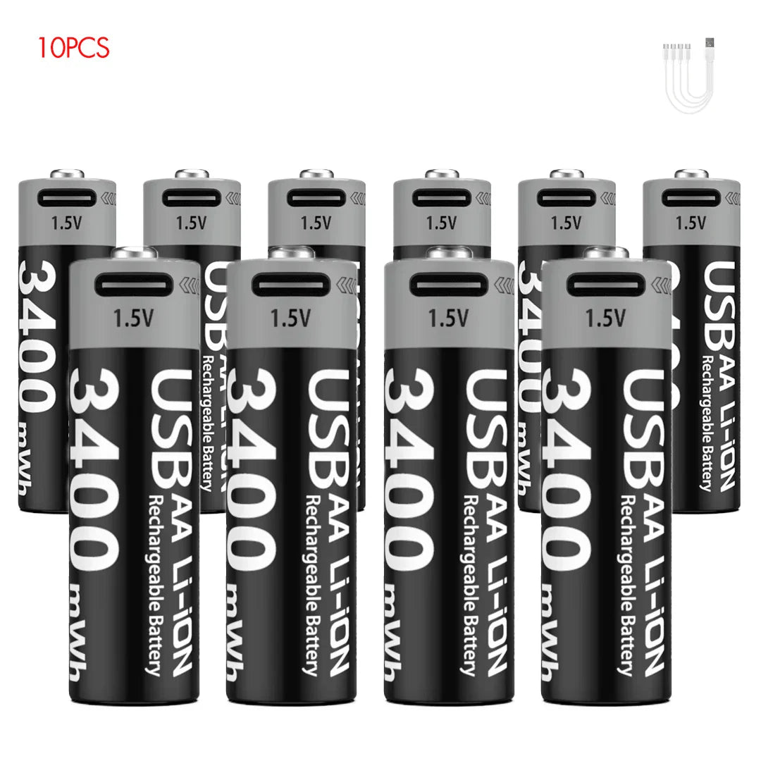 MATOV USB Rechargeable Li-ion AA 3400mWh & AAA 1100mWh 1.5V Batteries Pack