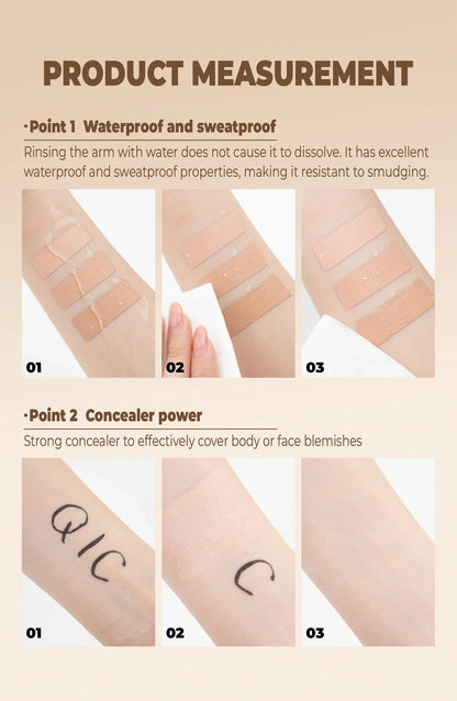 Waterproof Full-Coverage Concealer — Natural Finish Foundation for Tattoos, Scars, All Skin Tones & Types
