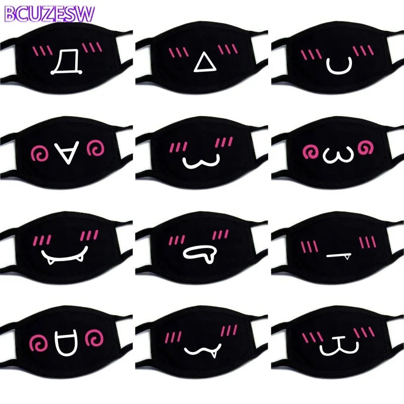 Black Cotton Winter Mask — Unisex Thickened Half-Face Cotton Cartoon Pattern Anti-Dust Respirator