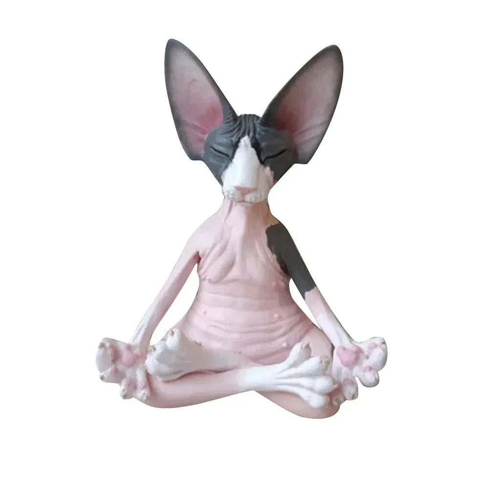 Whimsical Buddha Sphynx Cat Figurine – Meditation Yoga Happy Cat Sculpture for Garden & Home Decor