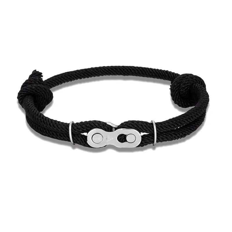 MKENDN Men’s Punk Bicycle Chain Rope Bracelet — Adjustable Nautical / Mountain Bike Magic Buckle