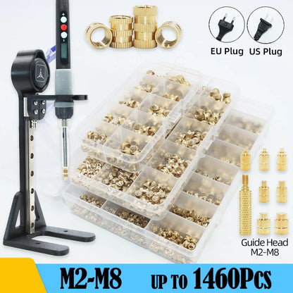 Heat Set Insert Tool Kit for 3D Printing – M2–M8 Brass Threaded Copper Nuts & Soldering Iron Tips