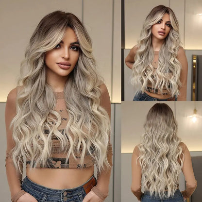 Light Green Long Wavy Synthetic Wig with Bangs – Blackish Green Cosplay & Lolita Style, Heat-Resistant for Women