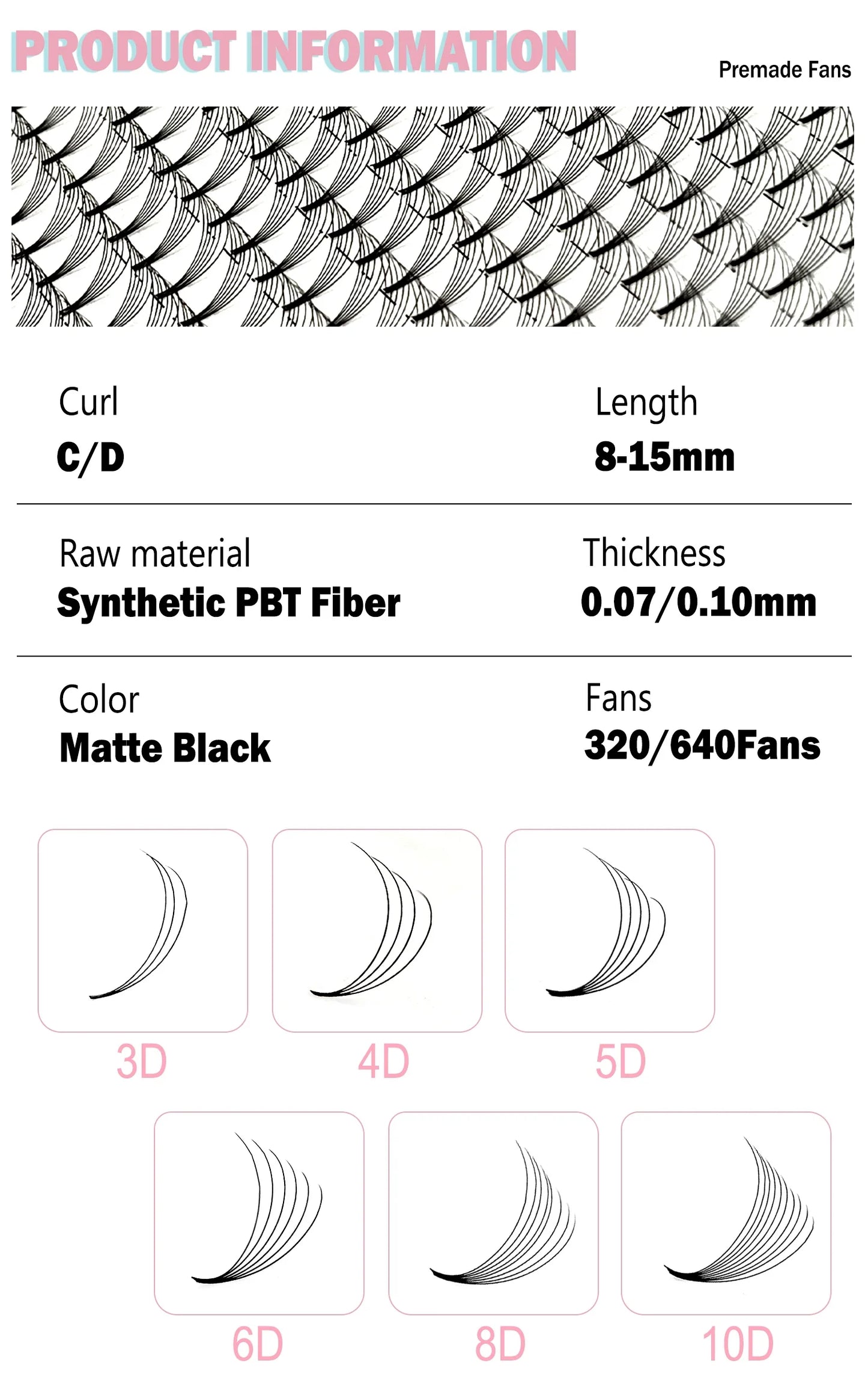 CoMango Wispy Premade Volume Lash Fans – 3-10D Individual Short Stem Faux Mink Russian Eyelash Extensions, 320 Fans