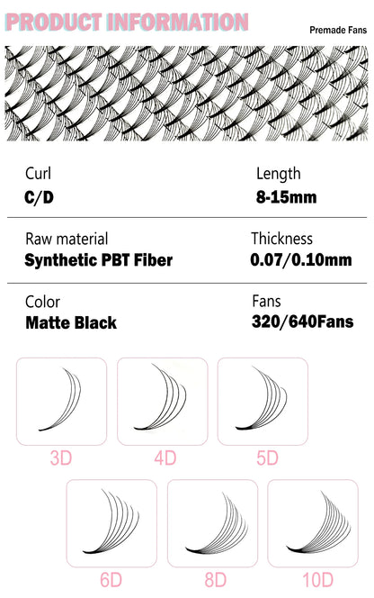 CoMango Wispy Premade Volume Lash Fans – 3-10D Individual Short Stem Faux Mink Russian Eyelash Extensions, 320 Fans