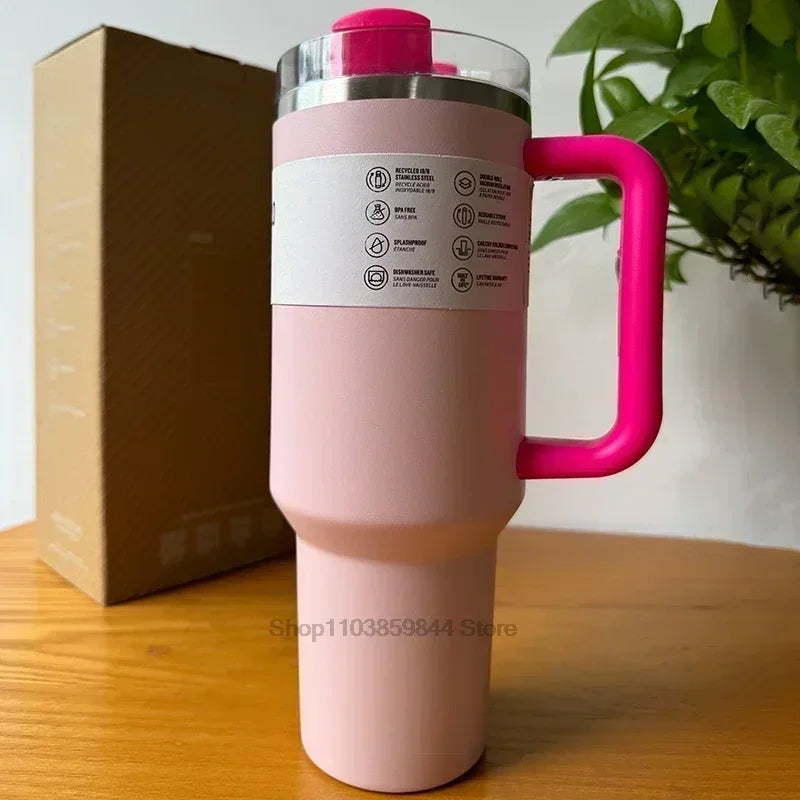2025 New Stainless Steel Travel Mug with Handle & Straw Lid – 30oz/40oz Vacuum Insulated, Double Wall Thermal Iced Cup