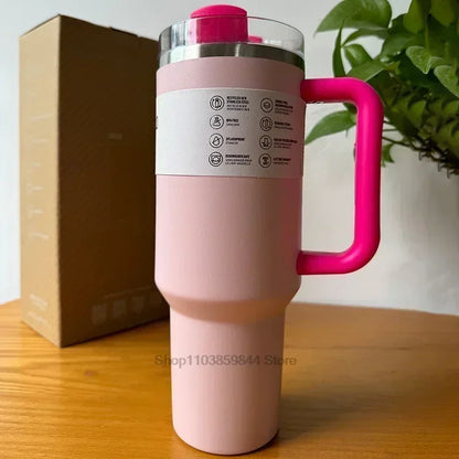 2025 New Stainless Steel Travel Mug with Handle & Straw Lid – 30oz/40oz Vacuum Insulated, Double Wall Thermal Iced Cup