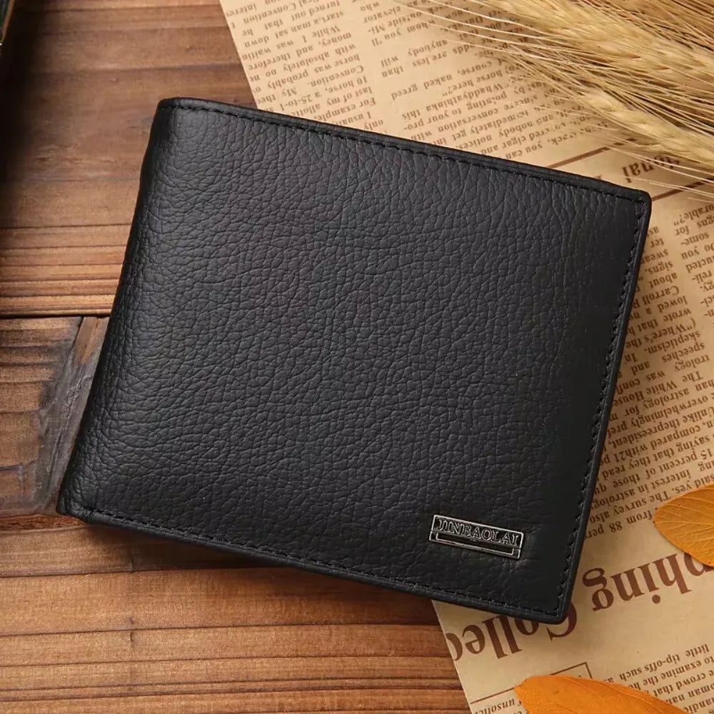 Genuine Leather Men’s Wallet – Premium Real Cowhide Short Black Wallet, Stylish Portefeuille Homme Purse