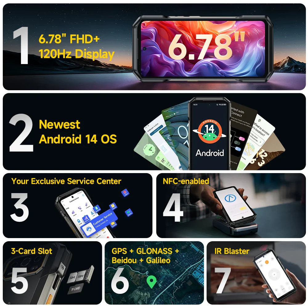 Ulefone Armor 27T Pro 5G Rugged Phone - 10600mAh, Android 14, 50MP+64MP Night Camera, 6.78" Display, 24GB+256GB, NFC