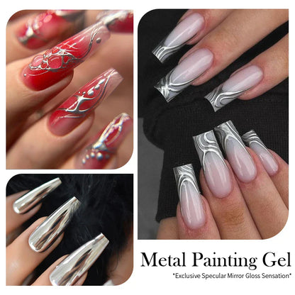 BORN PRETTY 5ML Super Silver Metallic Gel Nail Polish - Mirror Chrome Effect, Semi-Permanent Metal Painting Gel for DIY Nails