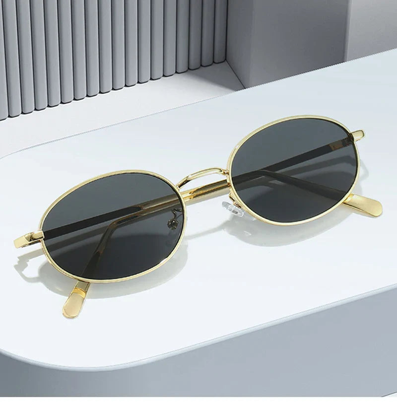 SHAUNA Retro Oval Metal Frame Sunglasses – UV400 Punk Style Shades for Women & Men