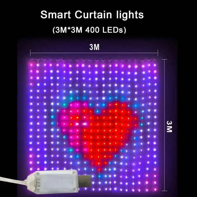 400-LED Smart Curtain Lights RGB Bluetooth App Fairy String Lights for Bedroom & Window Decoration