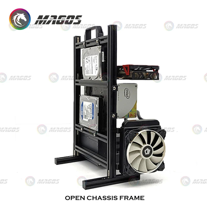 Aluminum Open Frame PC Case – Supports ITX/MATX/ATX Motherboards, Vertical Gaming Cabinet for DIY & Water Cooling Builds