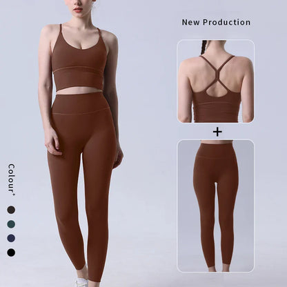 2-Piece Women’s Yoga Tracksuit – Athletic Pilates Fitness Set with Push-Up Sports Bra & Leggings for Gym Workout