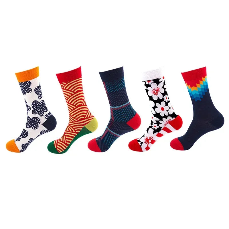 Men's Cotton Dress Socks 5-Pair Pack - Funny Casual Novelty Crew Socks Gift Set