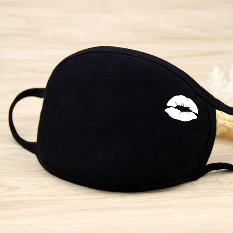 Black Cotton Winter Mask — Unisex Thickened Half-Face Cotton Cartoon Pattern Anti-Dust Respirator