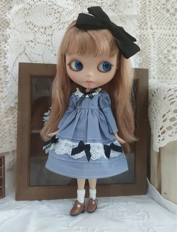 Blythe Doll Clothes – Wine Red & White Princess Dress with Lace for YMY, Licca, Azone OB24/OB27 Dolls