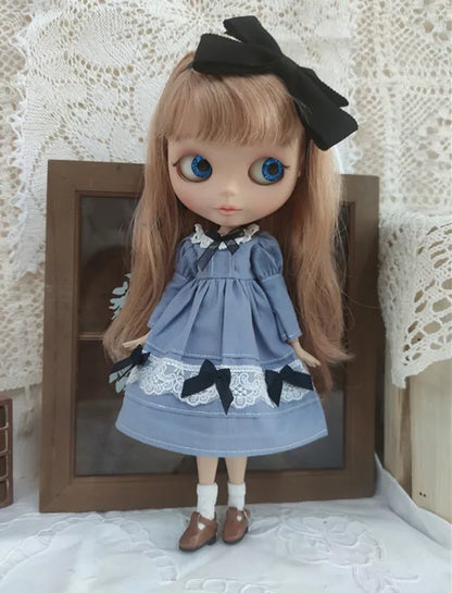 Blythe Doll Clothes – Wine Red & White Princess Dress with Lace for YMY, Licca, Azone OB24/OB27 Dolls