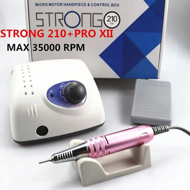Strong 210 PRO XII Nail Drill 65W 35000RPM Electric Milling Manicure Machine with Cutters