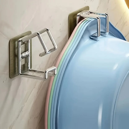 1/2/4/6PCS Stainless Steel Washbasin Hooks — Multifunction Punch-Free Kitchen & Bathroom Rack, Towel & Basin Storage Holder