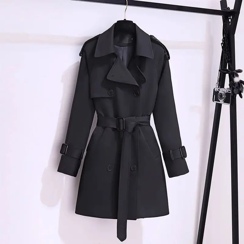 Women’s Trendy Trench Coat – Spring Autumn Slim Mid-Length Double-Breasted Belted Windbreaker