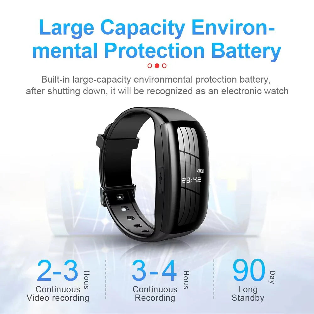 8-256GB Video Mini Camera Watch – Audio Voice Recorder Wristband with USB Flash Drive & Noise Reduction