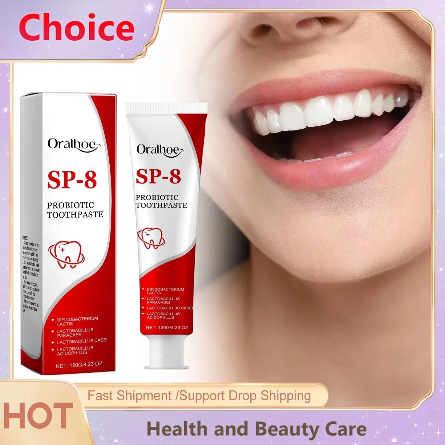 SP-8 Probiotic Whitening Toothpaste – Mint Fresh Breath, Deep Clean, Plaque & Stain Removal for Oral Hygiene