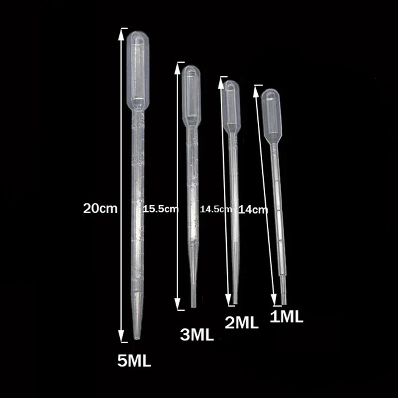 100pcs Laboratory Plastic Pipettes — 1ml, 2ml, 3ml, 5ml Disposable Graduated Droppers for Liquid, Makeup, and Lab Use