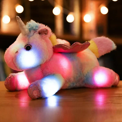 Glowing Unicorn Plush Pillow 38cm - Soft LED Luminous Stuffed Toy Gift for Kids Girls