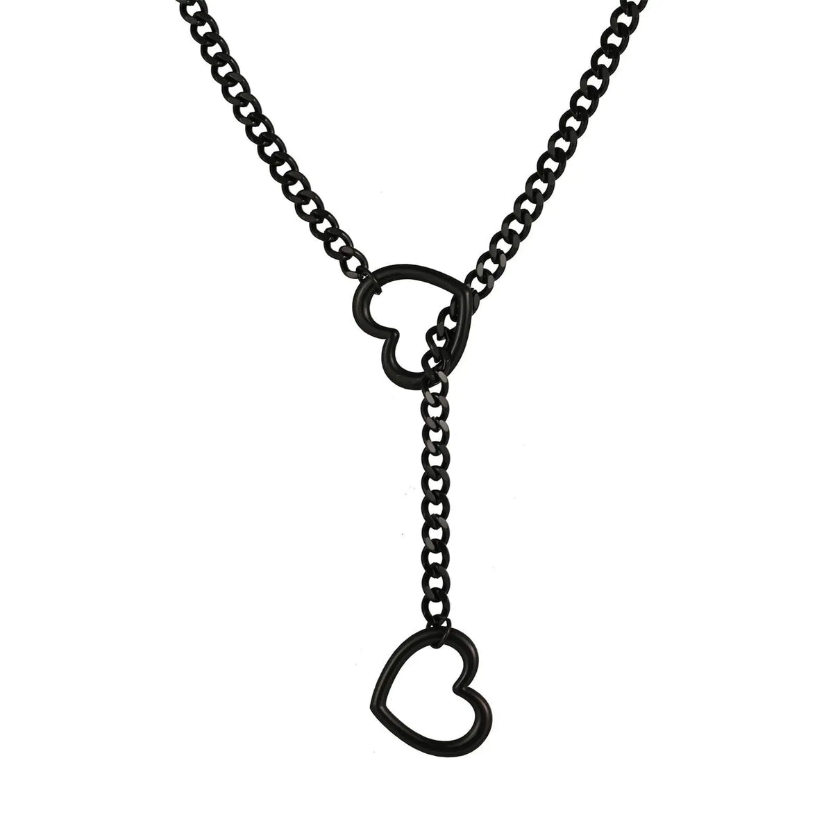 Adjustable Stainless Steel Cuban Link Necklace - Heart O Ring Punk Rock Chain Jewelry for Daily Party Wear