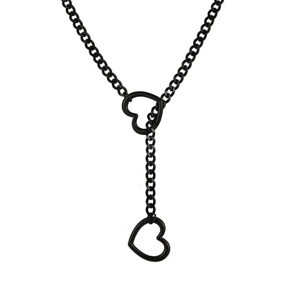 Adjustable Stainless Steel Cuban Link Necklace - Heart O Ring Punk Rock Chain Jewelry for Daily Party Wear
