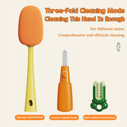 3-In-1 Long Handle Bottle Cleaning Brush - Sponge Bottle Gap Cleaner and Cup Cleaner for Kitchen