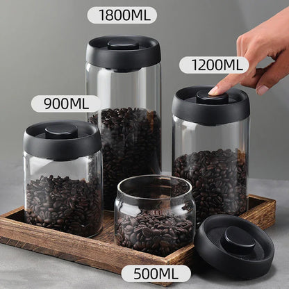 Vacuum Sealed Glass Coffee Bean Jar — Airtight, Moisture-Proof Household Container with Air Extraction for Fresh Coffee