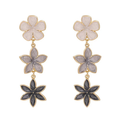 Long Flower Enamel Drop Earrings - Colorful Metal Petal Dangle Party Jewelry for Women