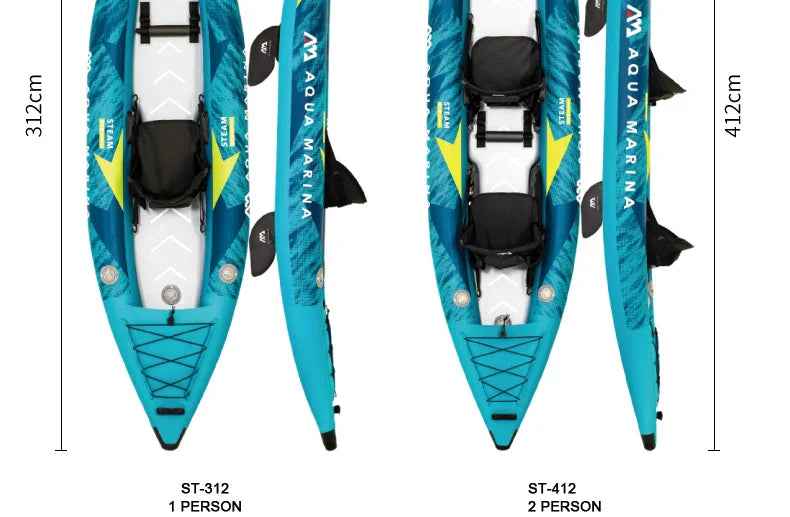 AQUA MARINA STEAM Inflatable Sport Kayak – 1-2 Person PVC Canoe Dinghy Raft with Pump, Seat & Drop Stitch Floor