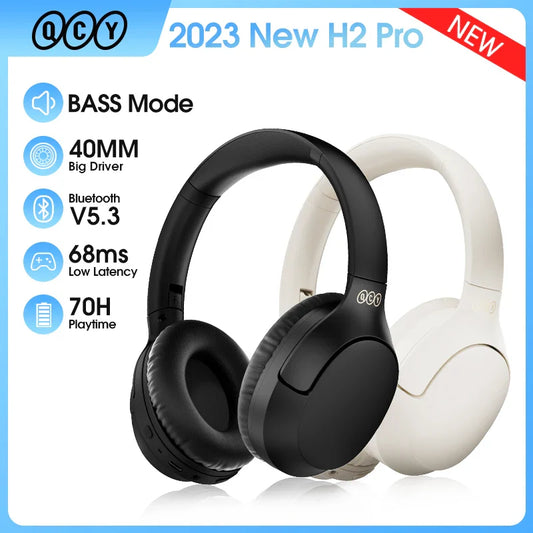 QCY H2 Pro Wireless Headphones - Bluetooth 5.3, HIFI 3D Stereo, BASS Mode Gaming Earbuds, 70H Playtime, Over-Ear Headset