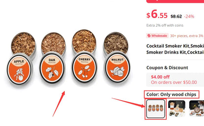 Cocktail Smoker Kit – Whiskey Smoking Set with 4 Wood Chips, Old Fashioned Drinks Accessories