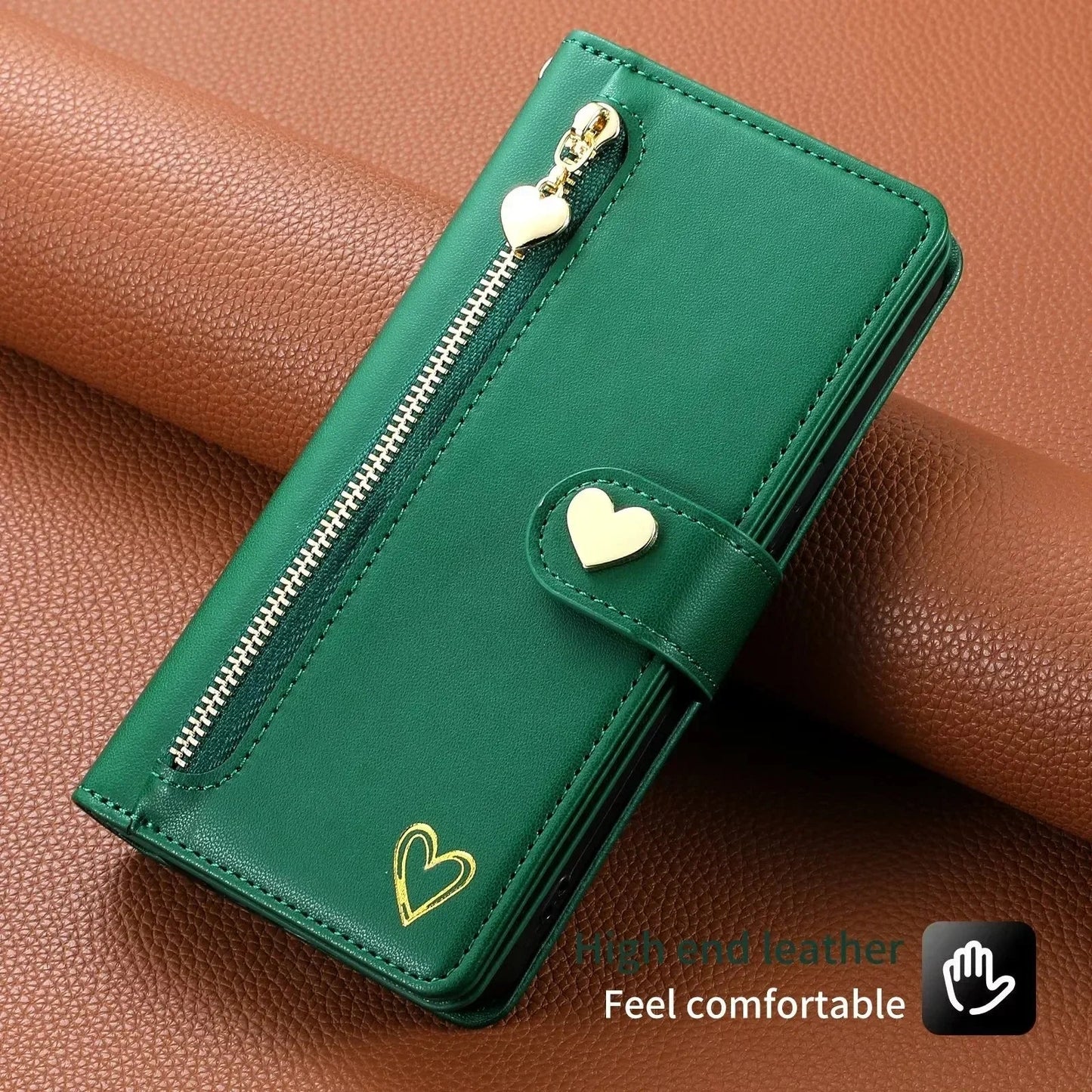 Leather Lanyard Wallet Phone Case for Samsung Galaxy - Zipper Card Holder Flip Cover