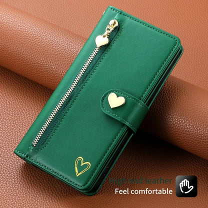 Leather Lanyard Wallet Phone Case for Samsung Galaxy - Zipper Card Holder Flip Cover