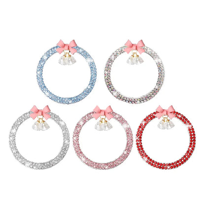 Rhinestone Bow Car Start Button Trim - Sparkling Diamond Decorative Ring Protective Cover for Auto Accessories