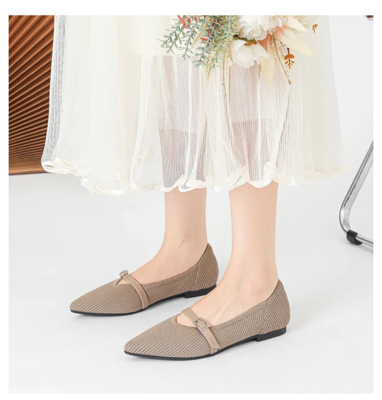 2024 Women's Flat Shoes – Pointed Toe Soft Knitted Sole, Breathable & Comfortable Spring and Autumn New Model